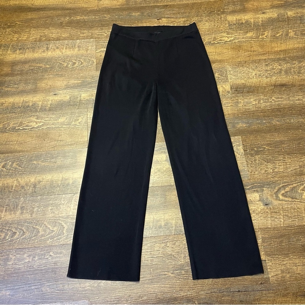 Misook Straight Wide Leg Pants Womens Medium Black High Rise Pull On Stretch